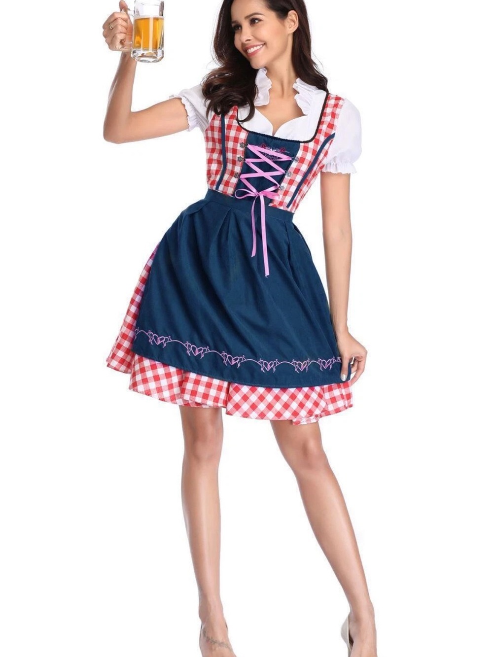 New Octoberfest Costume Dress in Red Check and Navy - Picture 4 of 4